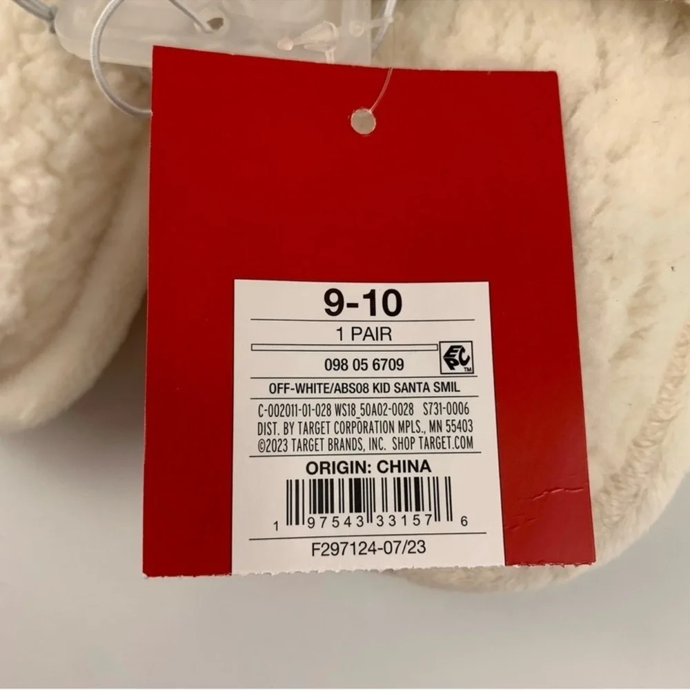 NWT Wondershop Kid’s Santa Smiley Scuff Slippers Size 9-10 Off White